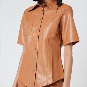 Simon Miller Bandera Vegan Leather Short Sleeve Shirt Size S